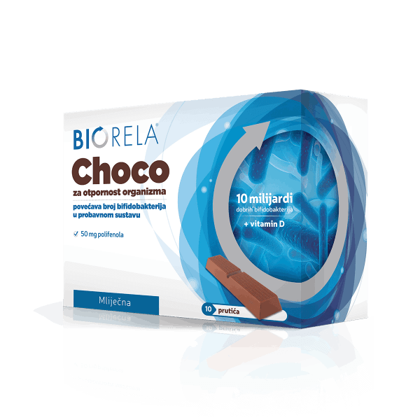Biorela Choco 10 pieniškų šokoladinių batonėlių vaikams ir suaugusiems – 10 milijardų gerųjų bakterijų