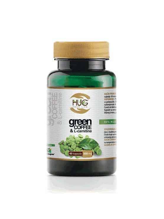 Hug Green Coffee & L-Carnitine 60 Capsule Poprawia efekty odchudzania, zwiększa energię dzięki wysiłkowi fizycznemu