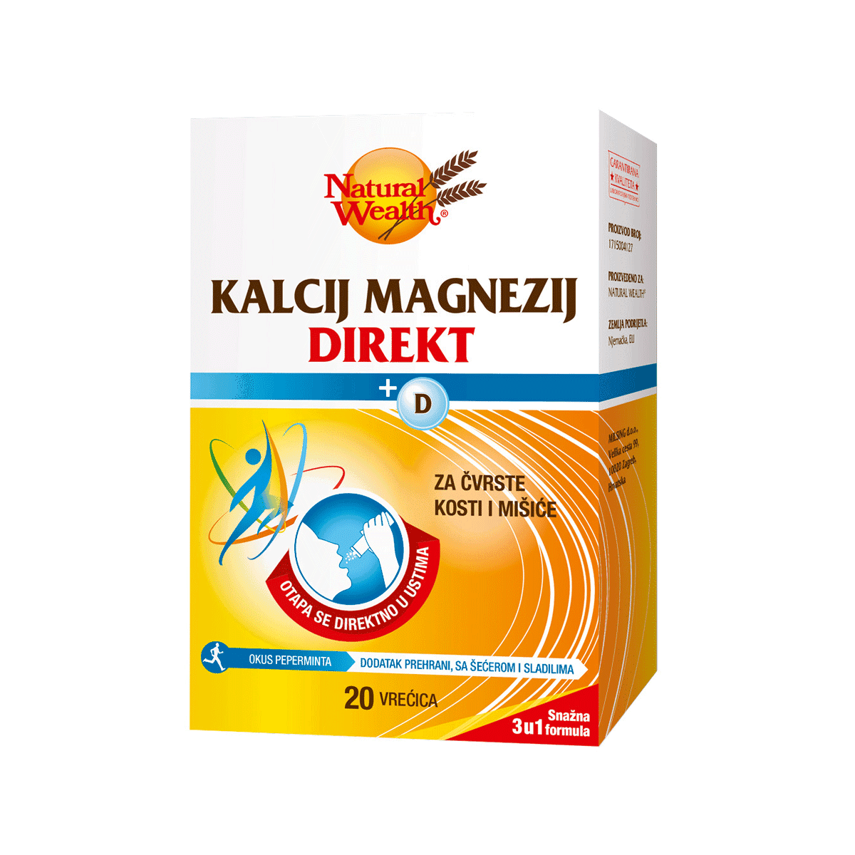 Natural Wealth Kalcij Magnezij Direkt + D Vitamin 20 Vrećica Jedna Vrećica Na Dan