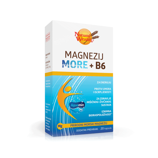 Natural Wealth Magnesium Sea + B6 20 Kapseln für Herzarbeit, Muskelkontraktionen und Nervensystem