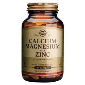 Solgar, Calcium Magnesium Plus Zink, 100 tabletter, til normal muskelfunktion og nerveimpulser