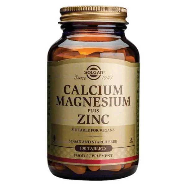 Solgar, Calcium Magnesium Plus Zinc, 100 δισκία, για φυσιολογική μυϊκή λειτουργία και νευρικές ώσεις