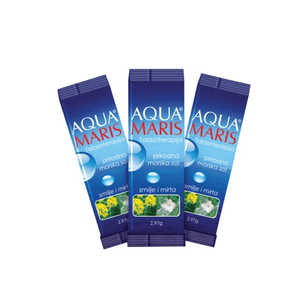 Aqua Maris Φακελάκια με θαλασσινό αλάτι με αιθέρια έλαια μυρτιάς και μυρτιάς 30x2,95g για χρόνια βουλωμένη μύτη