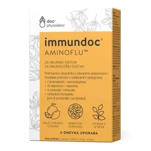 Immundoc Aminoflu, 3 Vrećice S 13 Vitamina, 7 Aminokiselina, 4 Minerala i Sinbiotskim Kompleksom