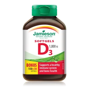 Jamieson D3-vitamiin 1000 RÜ, 180 pehmet kapslit