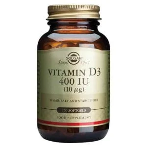 Solgar, Vitamin D3 10 μg, 100 Kapsler, Bidrager til at opretholde en normal funktion af muskler, knogler og tænder