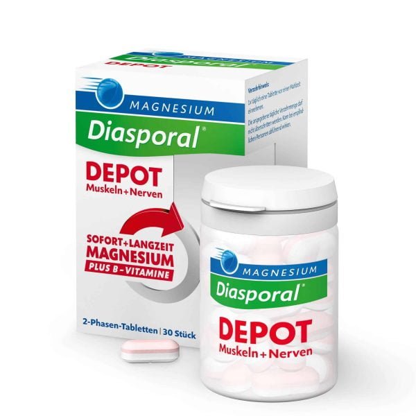 Magnesium Diasporal DEPOT 300mg + Vitamine B, Pour Muscles et Nerfs, 30 Comprimés