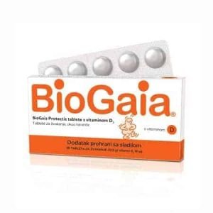 Biogaia Protectis 30 košļājamās tabletes ar D3 vitamīnu bērniem vecumā no 3 gadiem