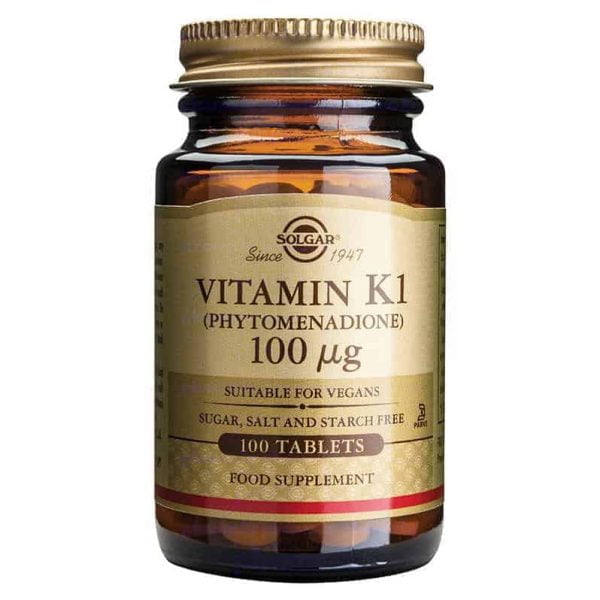 Solgar, Vitamin K1 100 μg, 100 tabletter, knoglevedligeholdelse, normal blodkoagulation