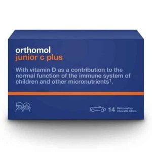 Orthomol® Junior C Plus, 14 vai 30 košļājamās tabletes, novājinātai imunitātei un atkārtotām infekcijām — no 4 gadiem un vecākiem