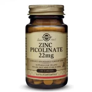 Solgar, Picolinate de zinc, 22 mg, 100 comprimés, fertilité normale et fonction immunitaire normale