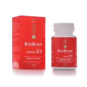 BioBran + D3 vitamīns, 90 tabletes, Iz Rižinih Mekinja un Shitake Gljiva, Za Imunitet
