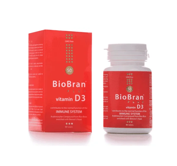 BioBran + Vitamin D3, 90 Tabletten, aus Reiskleie und Shiitake-Pilzen, für die Immunität