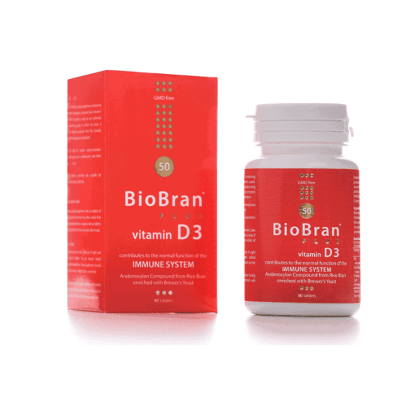 BioBran + Vitamin D3, 90 Tableta, Iz Rižinih Mekinja i Shitake Gljiva, Za Imunitet
