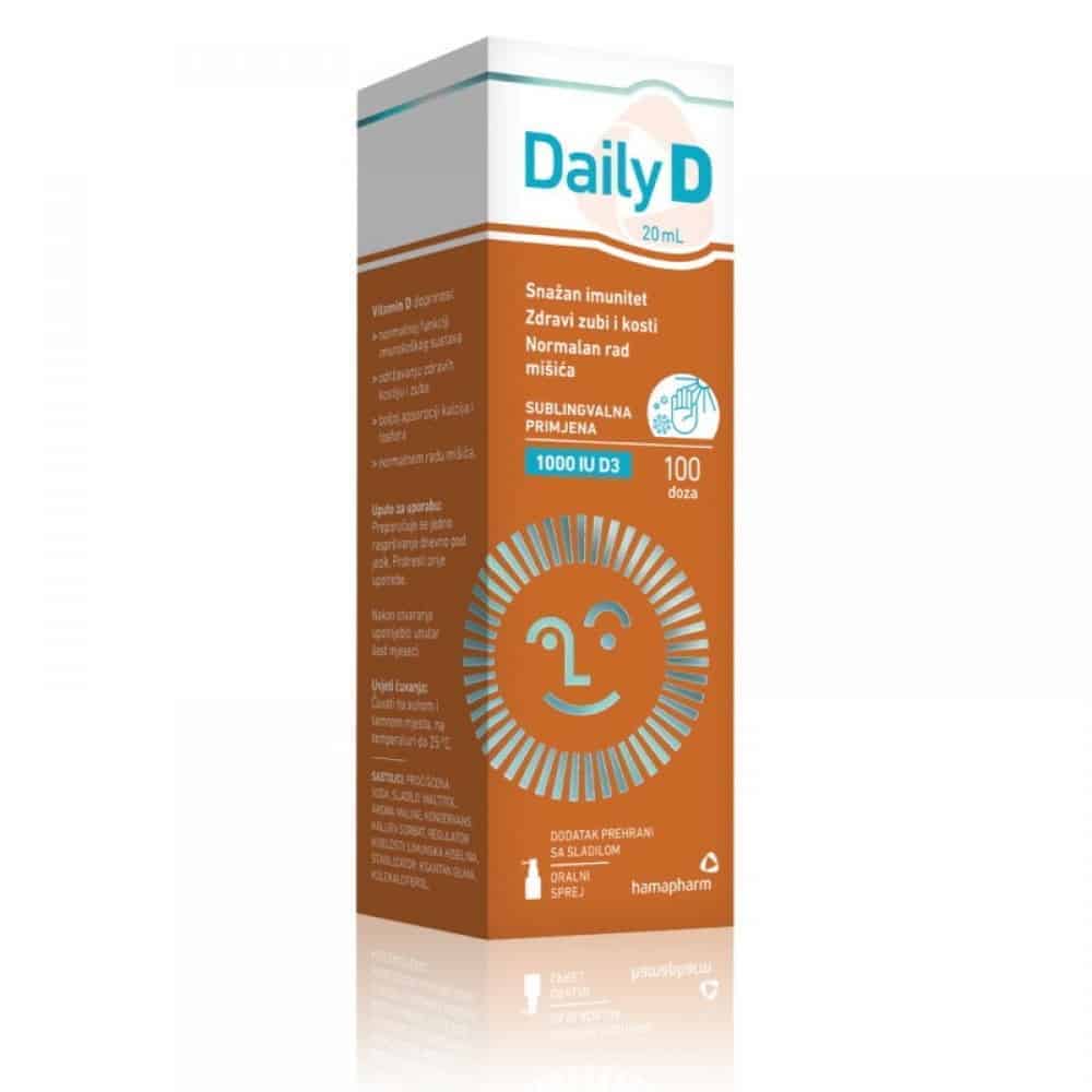 Hamapharm, Vitamin D Daily D, 1000 Ili 4000 I.u., 20ml, Sprej, Okus Maline