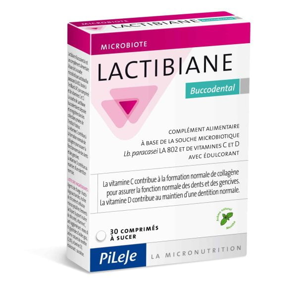 PiLeJe, Lactibiane Buccodental, 30 Lutschtabletten, makrobiotischer Stamm + Vitamin C und D