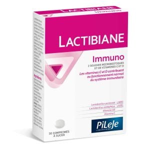PiLeje, Lactibiane Immuno, 30 sugetabletter, makrobiotiske stammer med tilsætning af vitamin C og D