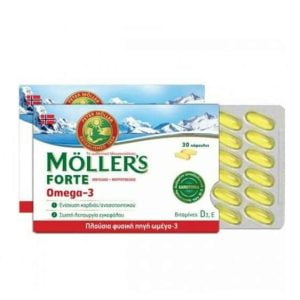 Möller's, Omega 3 Forte ļoti koncentrēta mencu aknu eļļa, 150 kapsulas, 6 gadi un vecāki
