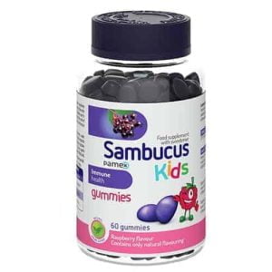 Sambucus Kids, 60 gumijas konfektes, C vitamīns, cinks un plūškoka ekstrakts — no 3 gadiem un vecākiem