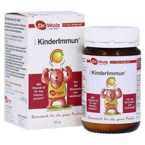 Dr. Wolz, Kinderimmun, 65g, 2 gadi un pieaugušie, vitamīni, beta glikāns un jaunpiens, skolas un pirmsskolas vecuma bērni
