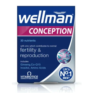 Vitabiotics, Wellman koncepcija, 30 tabletes, vīriešu veselība, auglība un hormonālās aktivitātes