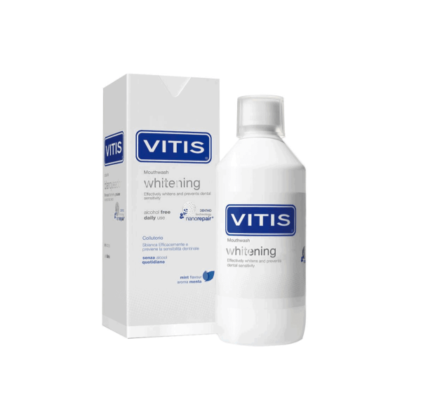 Vitis Whitening, liquido, 500 ml, sbianca e previene la sensibilità dei denti, uso quotidiano