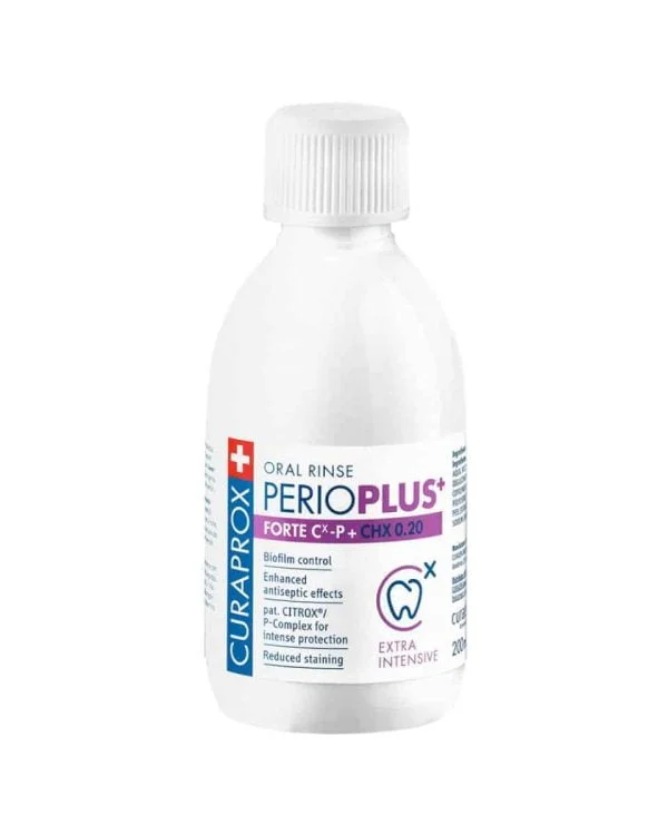 Curaprox, Perio+, Forte, Antibakteriālais šķidrums pirms un pēc procedūras, 200 ml