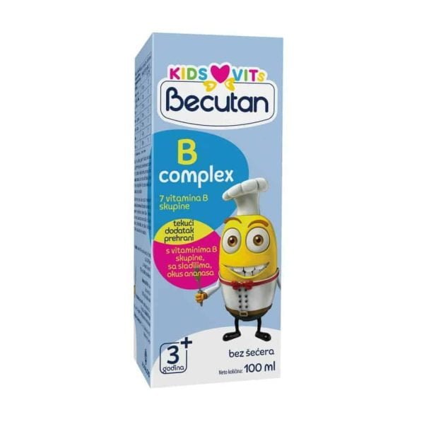 Becutan, Kids Vits B-Complex, 100ml, Vitamini B Skupine, Okus Ananasa