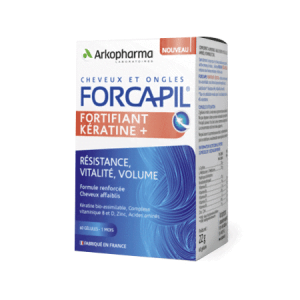 Arkopharma, Forcapil Fortifiant Keratine+, 60 kapsulas, bojāti mati un trausli nagi