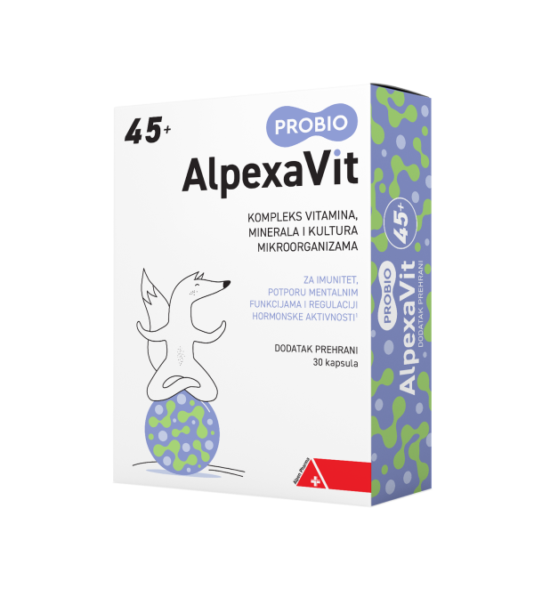 Alpen Pharma, Alpexavit Probio 45+, 30 kapsulas, vitamīni, minerāli un mikroorganismu kultūras