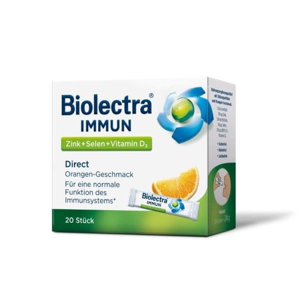 Biolectra®, imuninis cinkas + selenas + vitaminas D3 Direct, 20 maišelių, apelsinų skonio