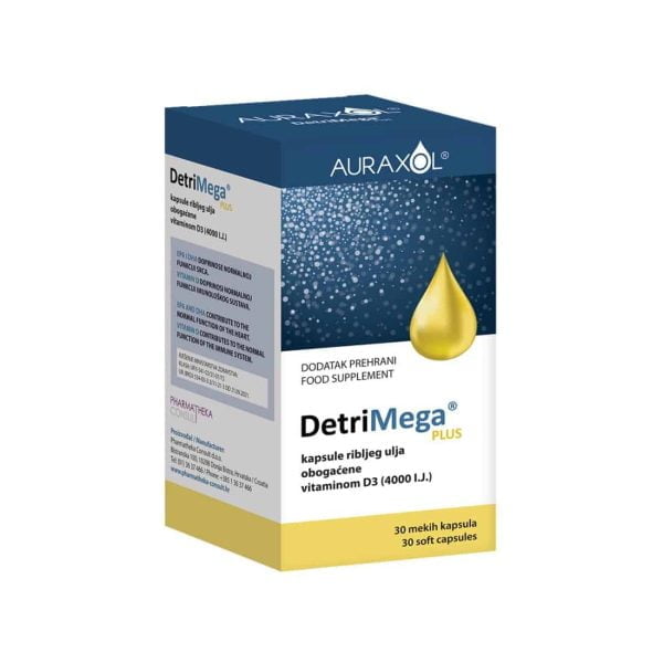 Auraxol, DetriMega Plus, 30 kapsulas, zivju eļļa un vitamīns D3, 4000 IJ