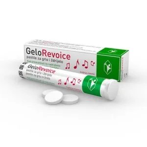 GeloRevoice pastilės, 20 pastilių, su hialurono rūgštimi, užtikrina ilgalaikę gleivinės apsaugą, drėkinimą ir regeneraciją