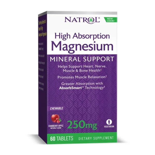 Natrol, magnijs 250 mg, 60 košļājamās tabletes