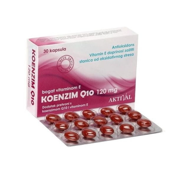 Aktival, Koenzīms Q10 120mg, 30 kapsulas, ar E vitamīnu