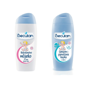 2in1: Becutan šampūnas ir burbulinė vonia + Becutan drėkinamasis pienas vaikų odos priežiūrai
