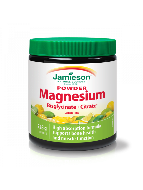Jamieson, poudre de magnésium, 228 g, bisglycitan + citrate, saveur citron-lime