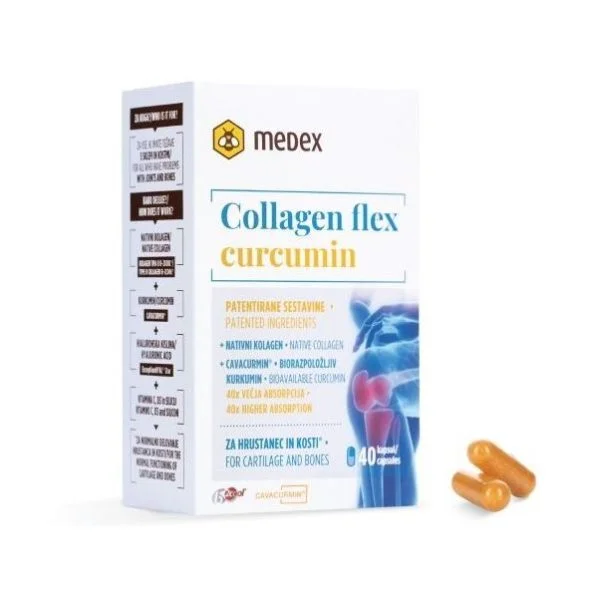 Medex Collagen Flex + kurkumina, 40 kapsułek, funkcja chrząstki i kości