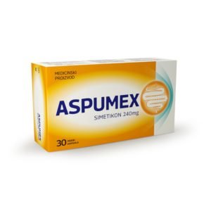 Aspumex, Simetikonas 240 mg, 30 kapsulių, Pilnumo mažinimas, pilvo pūtimas, diskomfortas