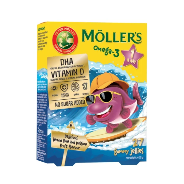 Mollers, Omega 3, 27 Gumenih Ribica, Okus Limete i Marakuje - 3 Godine i Stariji